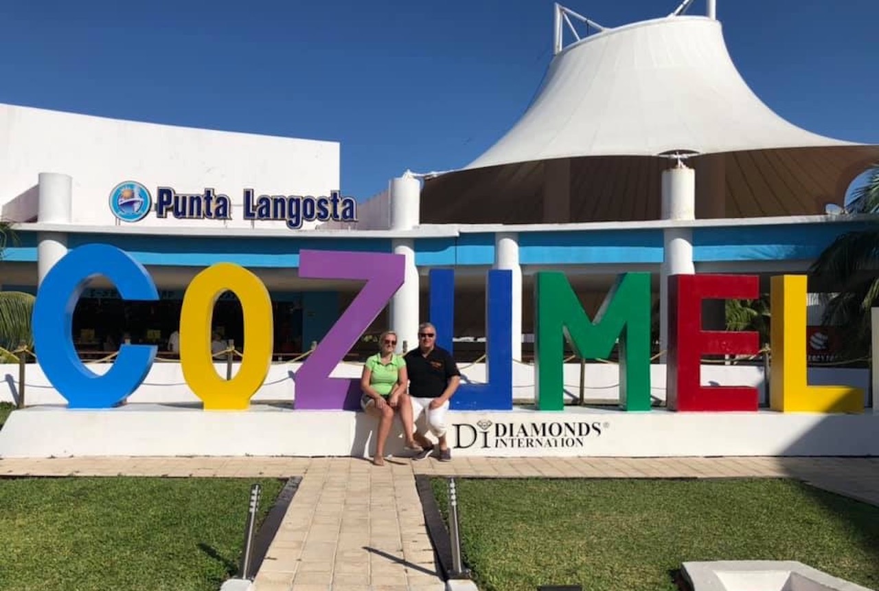 The Caribbean island of Cozumel with turquoise water and white-sand beaches