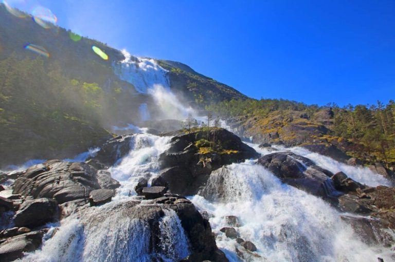 Langfoss waterfall on the Akrafjord in Norway