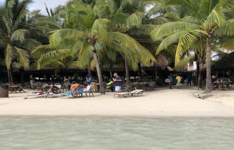 Beach Boca Chica Strandrestaurant unter Palmen mit Liegen davor