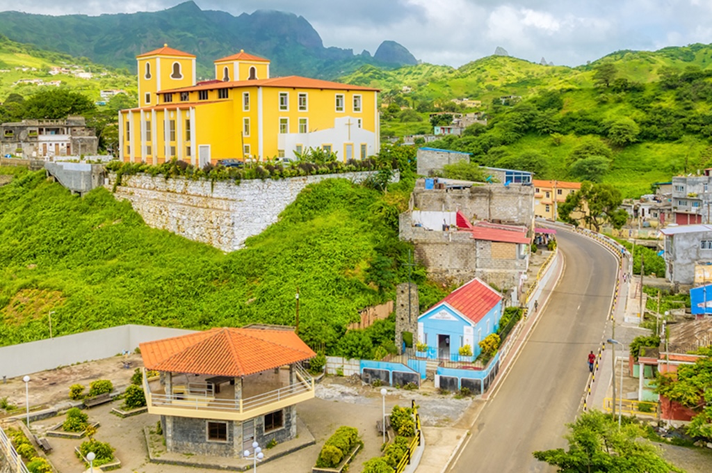 Aerial view of a Cape Verde island town