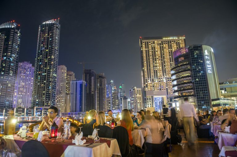 Dhow cruise through the Dubai Marina at night