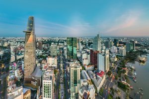 Blick über Ho-Chi-Minh-Stadt mit dem Bitexco Financial Tower