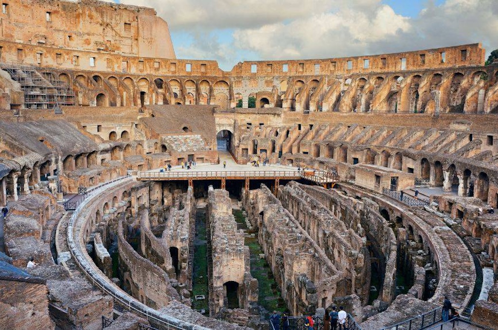 Inside the arena of the Colosseum in Rome on the Historic Rome tour